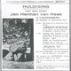 Aankondiging huldiging van de heer Jan Herman van Heek